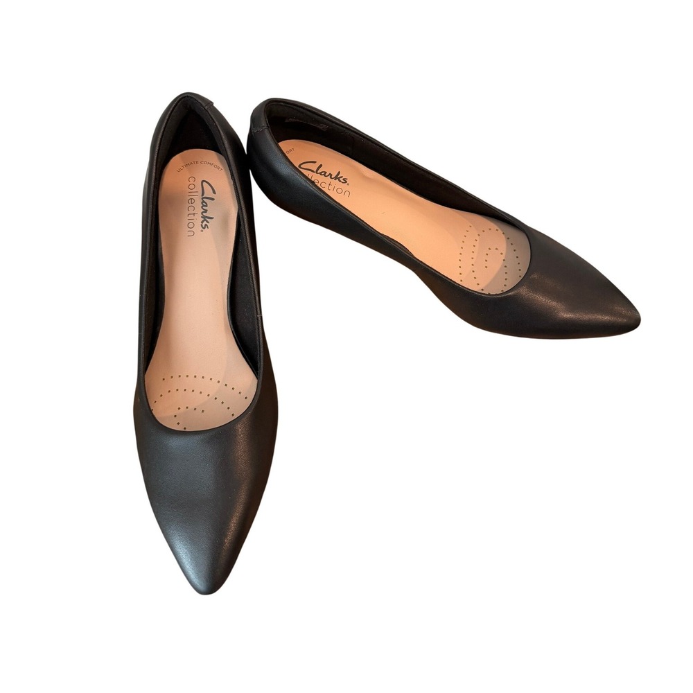 Clarks Linvale Jerica Black Leather Pointed Toe Kitten Heel Pumps Women 8M -NWOB - Picture 2 of 8